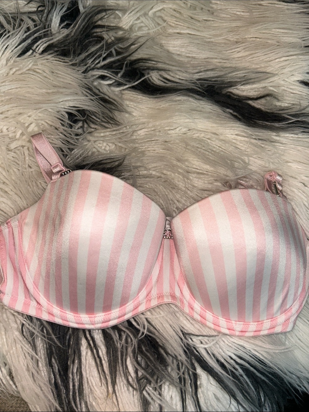 Victoria's Secret Light Pink and White Striped Balconet T-Shirt Bra 36C